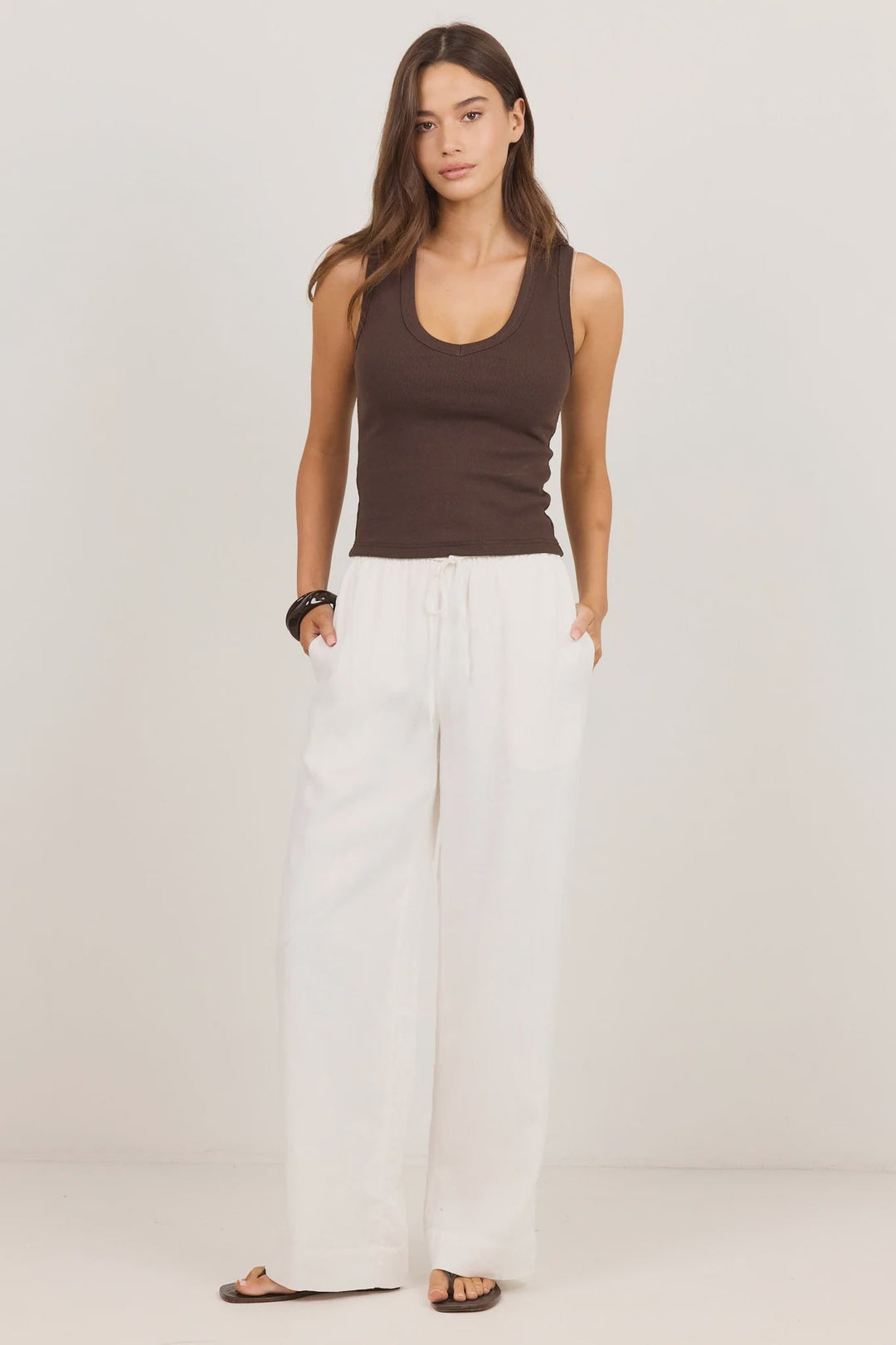 Wellness White Linen Pull On Wide Leg Pants - Chillis & More NZ