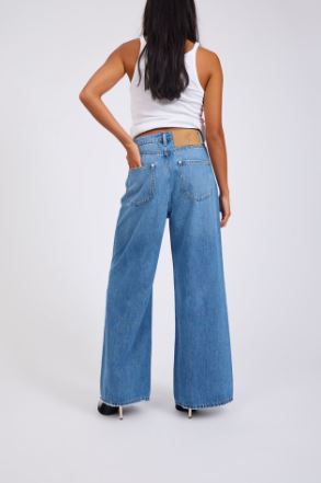 Love Machines Mid Waist Super Wide Leg Denim Jeans - Bright Blue