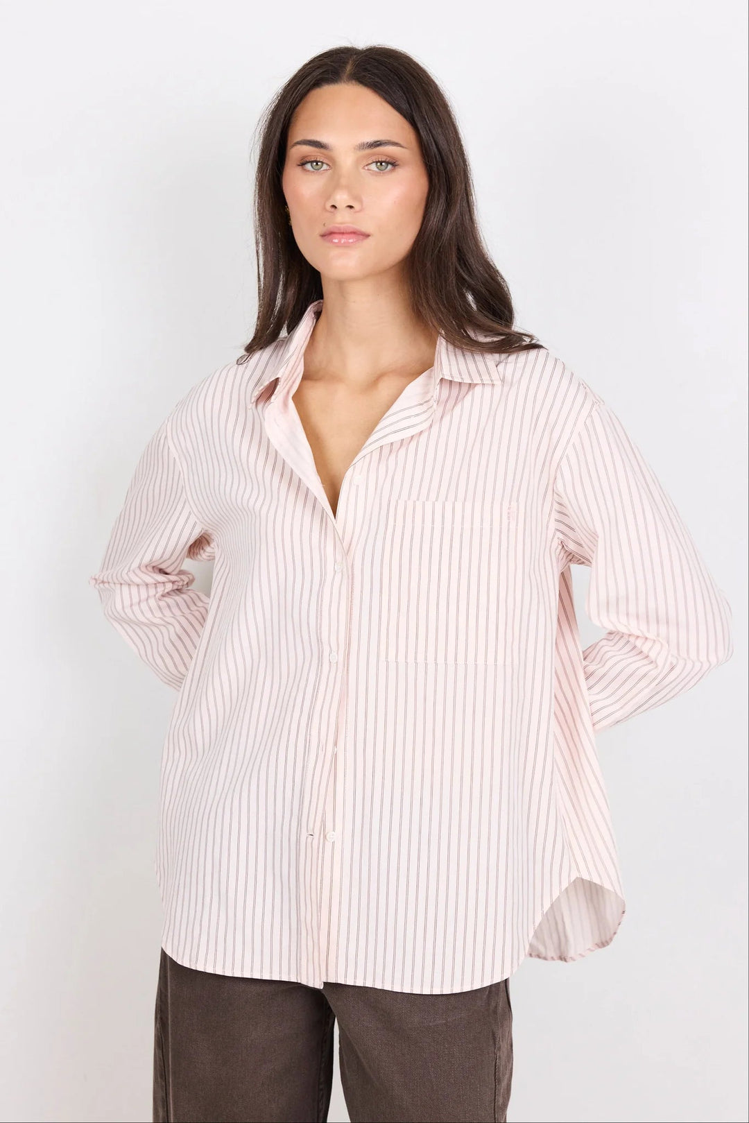 You Got This Blush Double Pinstripe Oversized Boyfriend Shirt - Chillis & More NZ