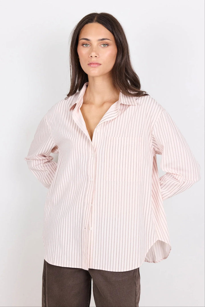 You Got This Blush Double Pinstripe Oversized Boyfriend Shirt - Chillis & More NZ