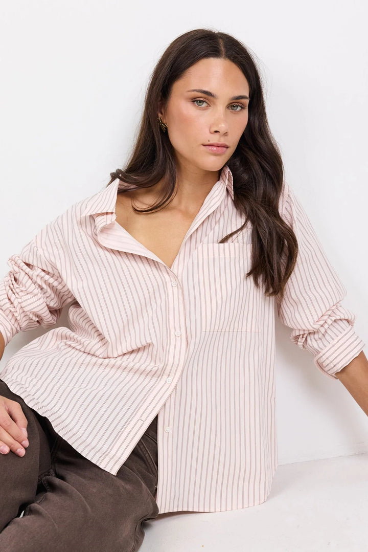 You Got This Blush Double Pinstripe Oversized Boyfriend Shirt - Chillis & More NZ