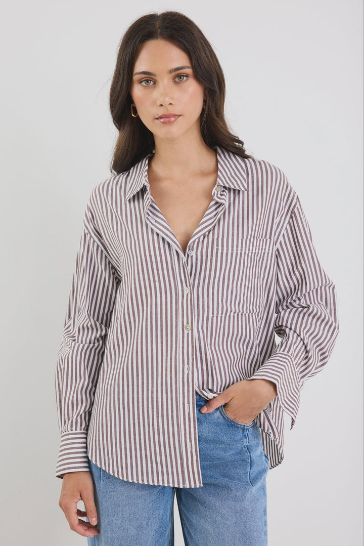You Got This Chocolate Stripe Oversized Shirt - Chillis & More NZ