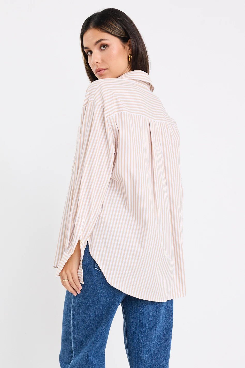 You Got This Ecru Stripe Poplin Oversized Shirt - Chillis & More NZ