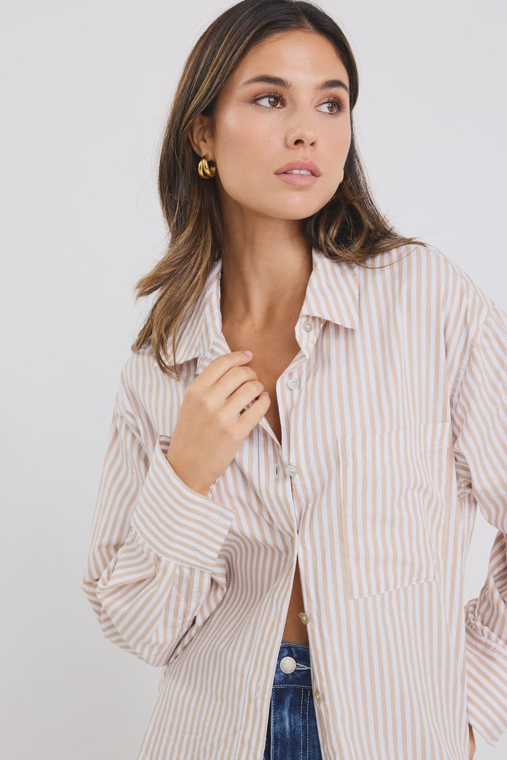 You Got This Ecru Stripe Poplin Oversized Shirt - Chillis & More NZ
