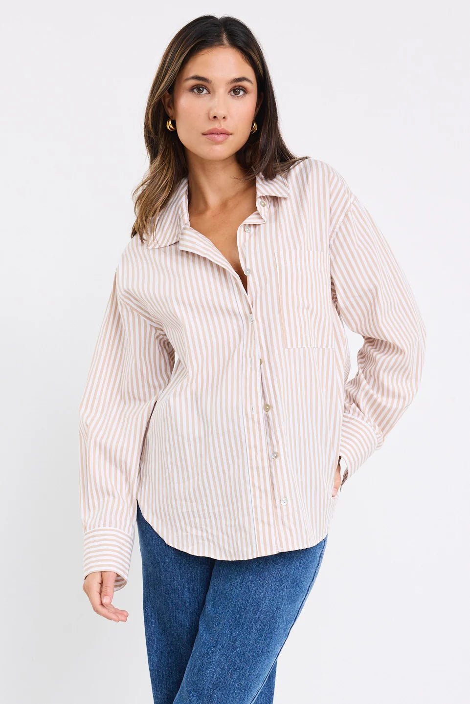 You Got This Ecru Stripe Poplin Oversized Shirt - Chillis & More NZ