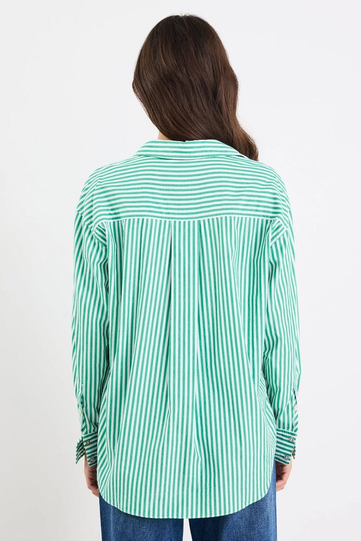 You Got This Green Stripe Poplin Oversized Shirt - Green - Chillis & More NZ