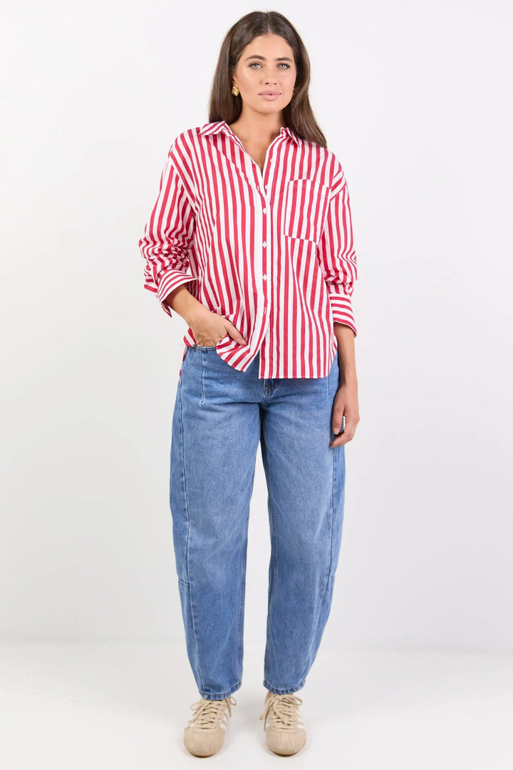 You Got This Red Stripe Oversized Shirt - Chillis & More NZ