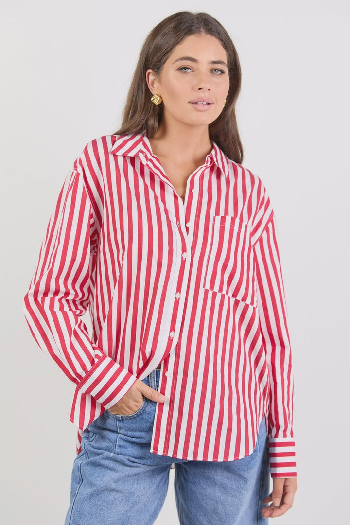 You Got This Red Stripe Oversized Shirt - Chillis & More NZ