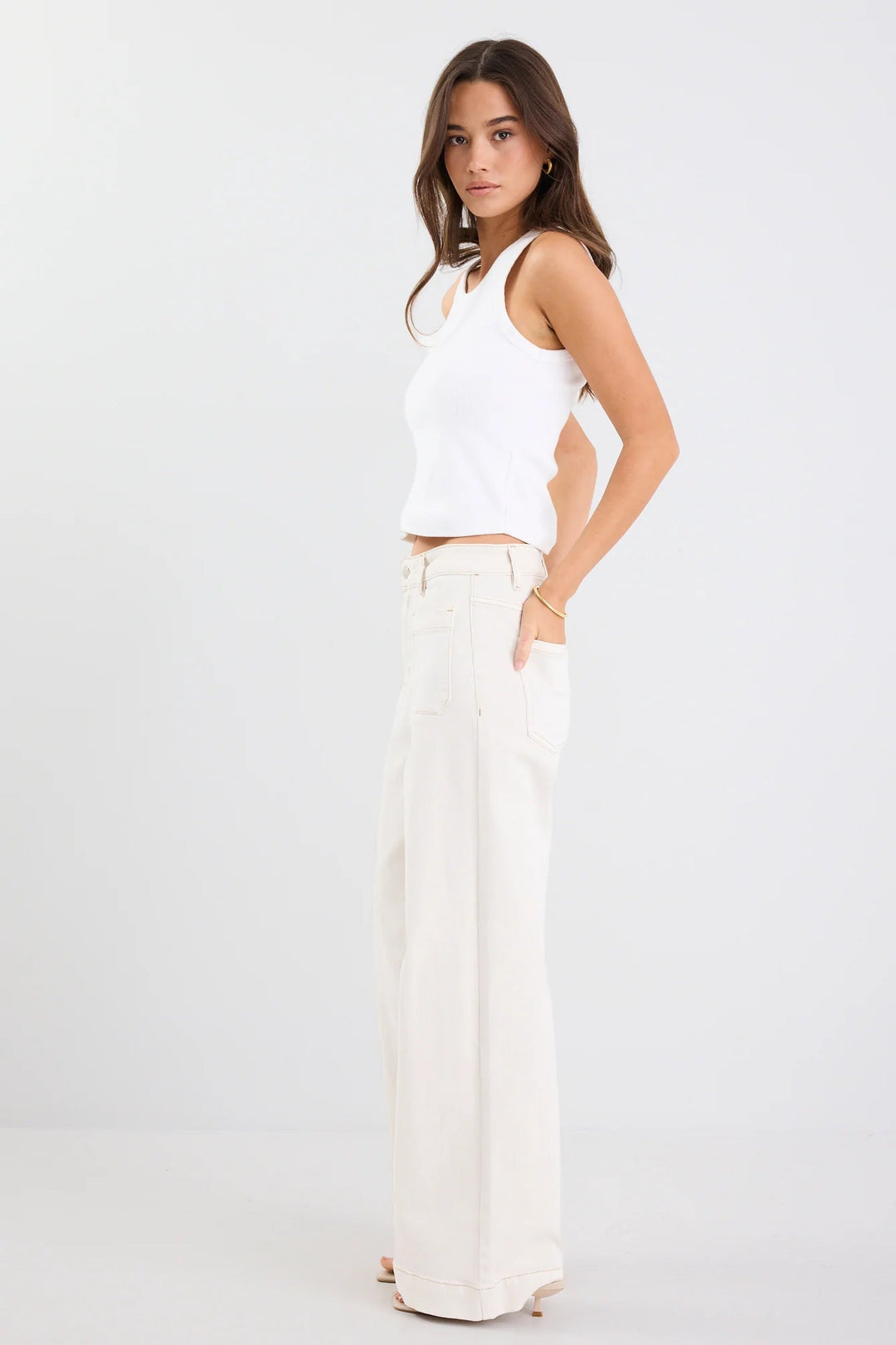 Zoey Ecru High Rise Wide Leg Pocket Jean - Chillis & More NZ