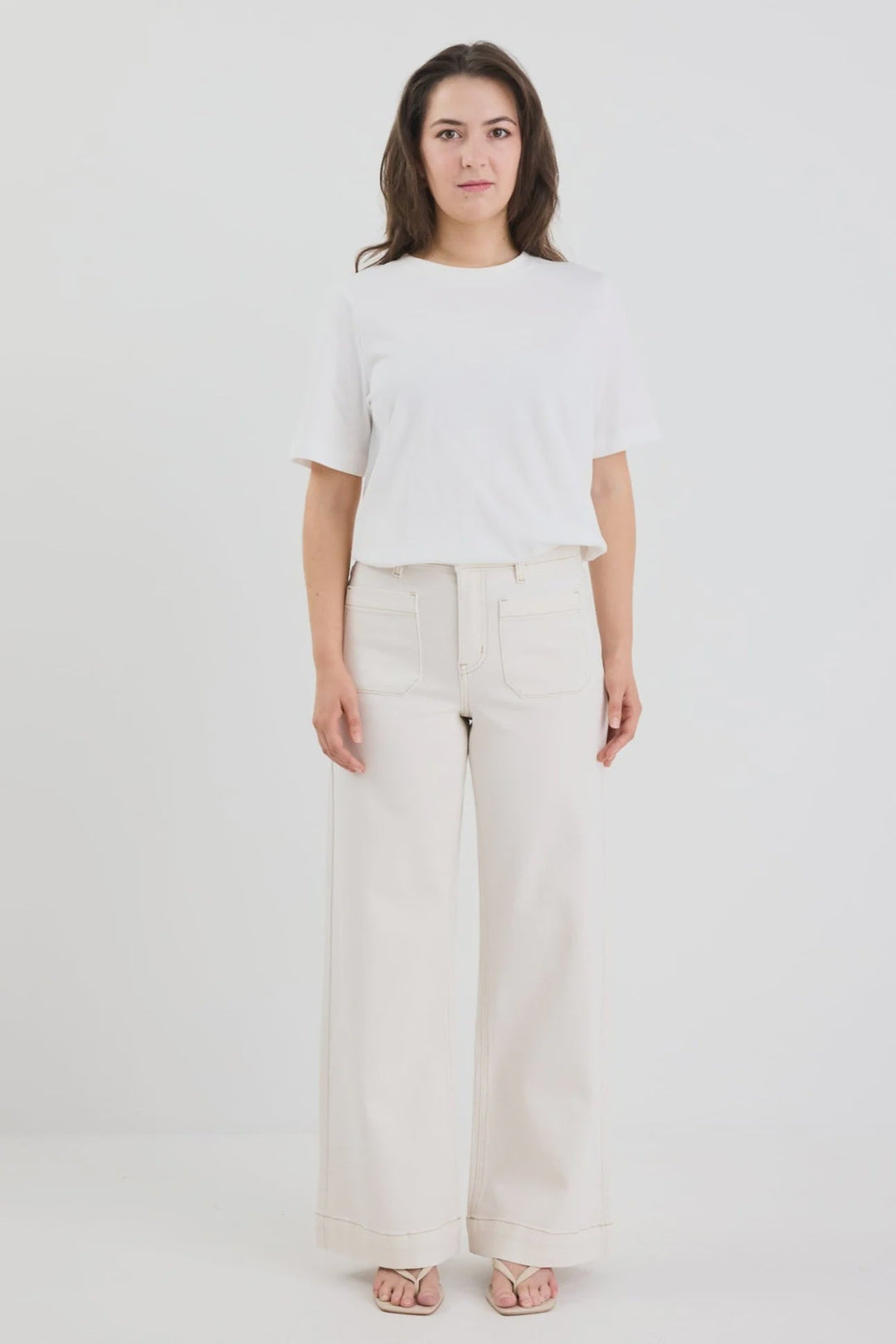 Zoey Ecru Petite High Rise Wide Leg Pocket Jean - Chillis & More NZ