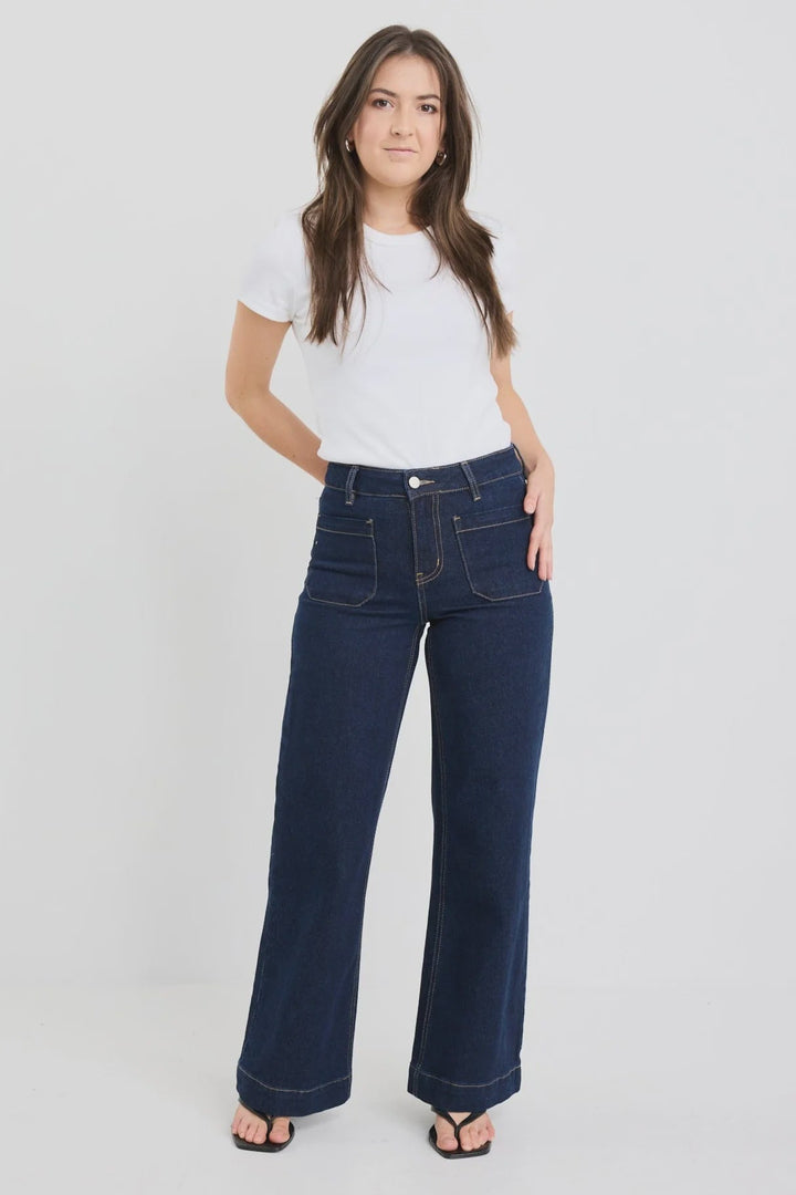 Zoey Indigo Petite High Rise Wide Leg Pocket Jean - Chillis & More NZ
