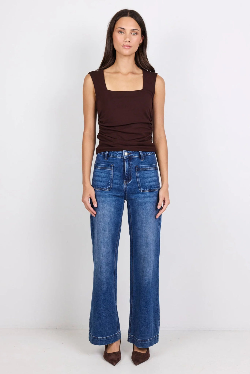 Zoey Marine Blue High Rise Wide Leg Pocket Jean - Chillis & More NZ