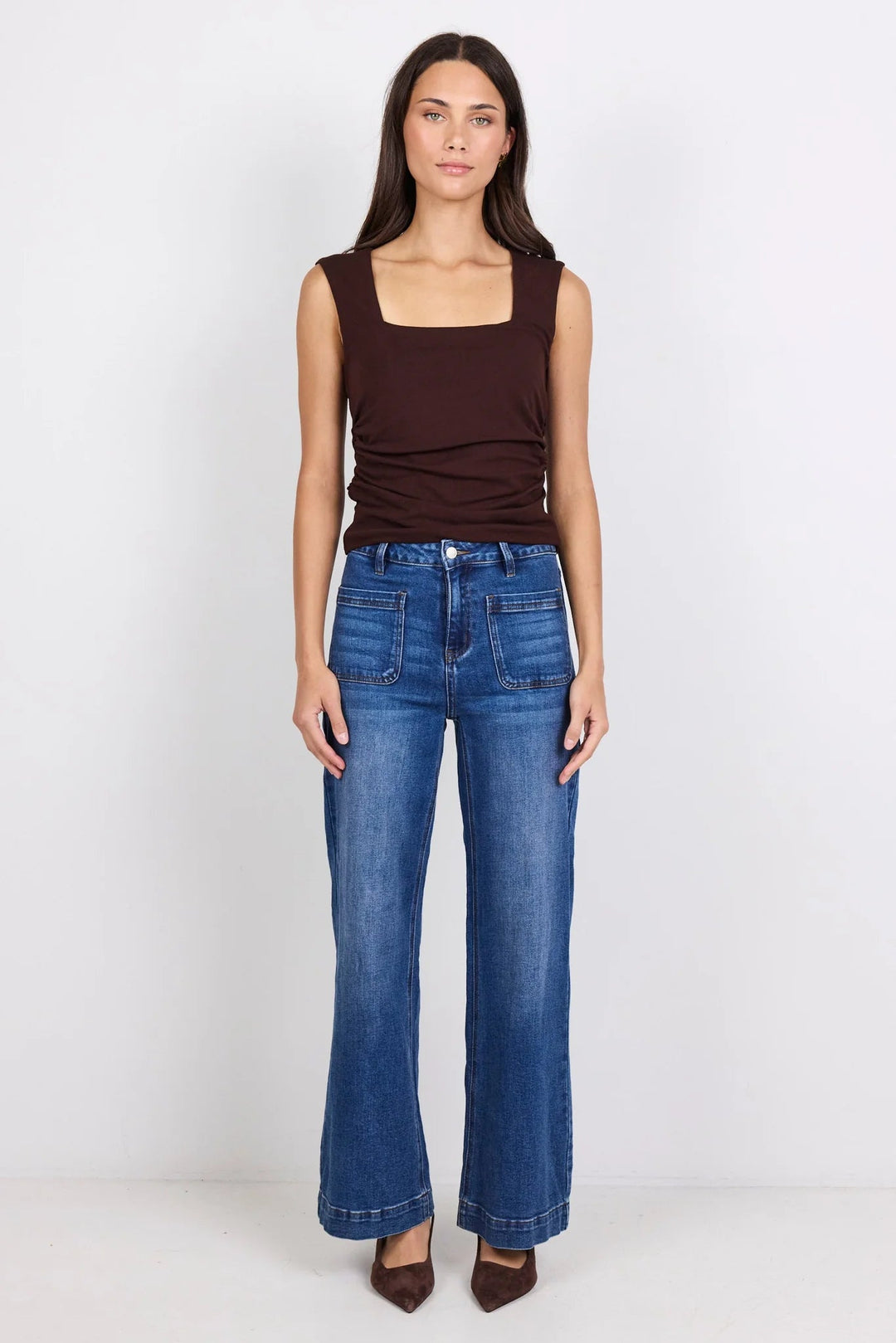 Zoey Marine Blue High Rise Wide Leg Pocket Jean - Chillis & More NZ