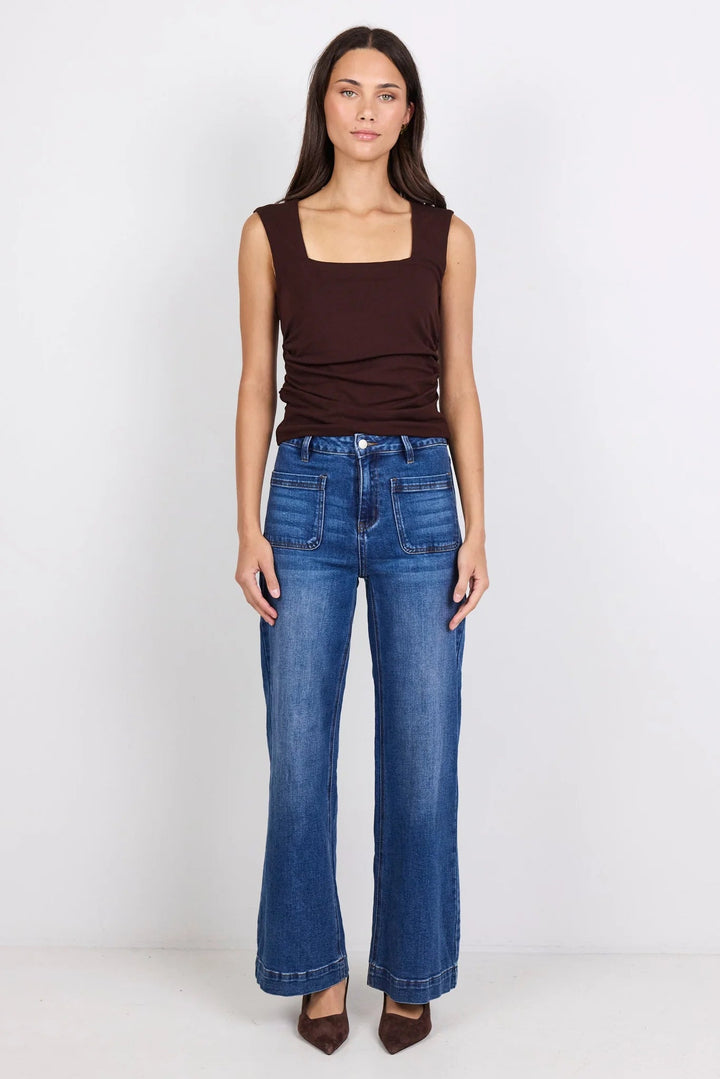 Zoey Marine Blue High Rise Wide Leg Pocket Jean - Chillis & More NZ
