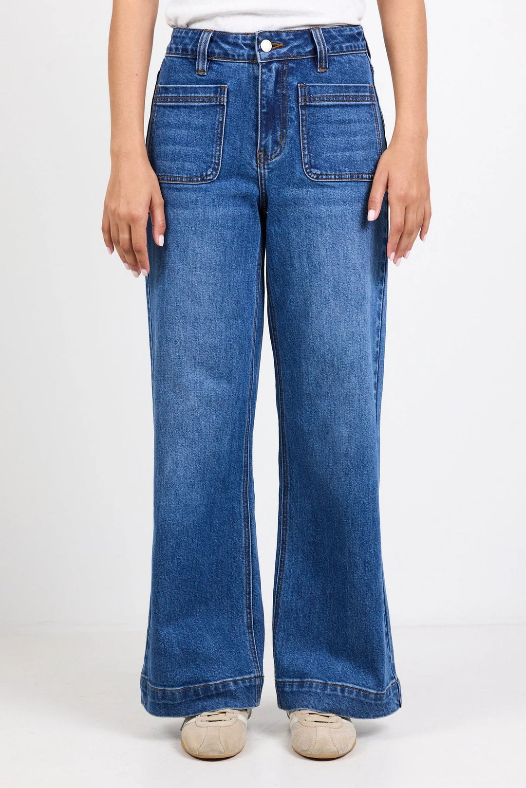 Zoey Marine Blue Petite High Rise Wide Leg Pocket Jean - Chillis & More NZ