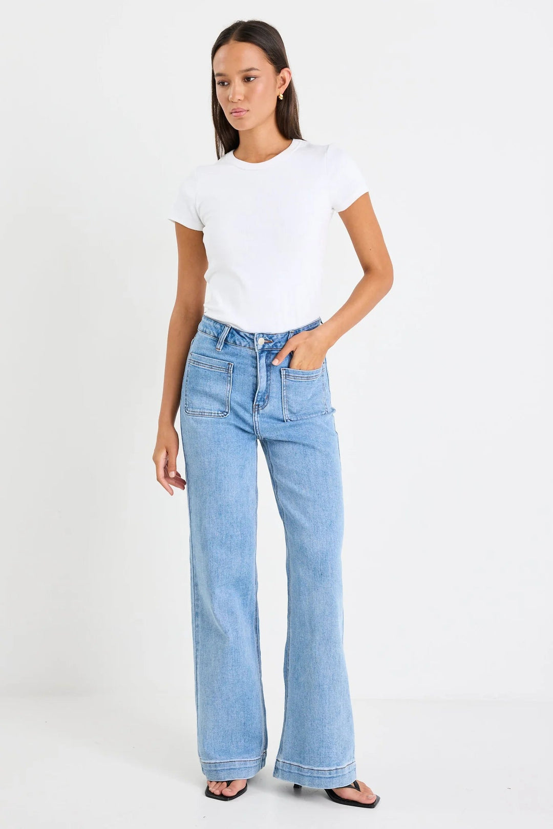 Zoey Signature Blue High Rise Wide Leg Pocket Jean - Chillis & More NZ