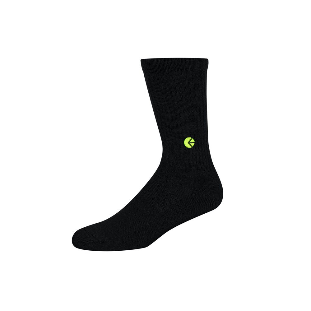 Boys Black Crew Sock - Flo Green Logo - Chillis & More NZ