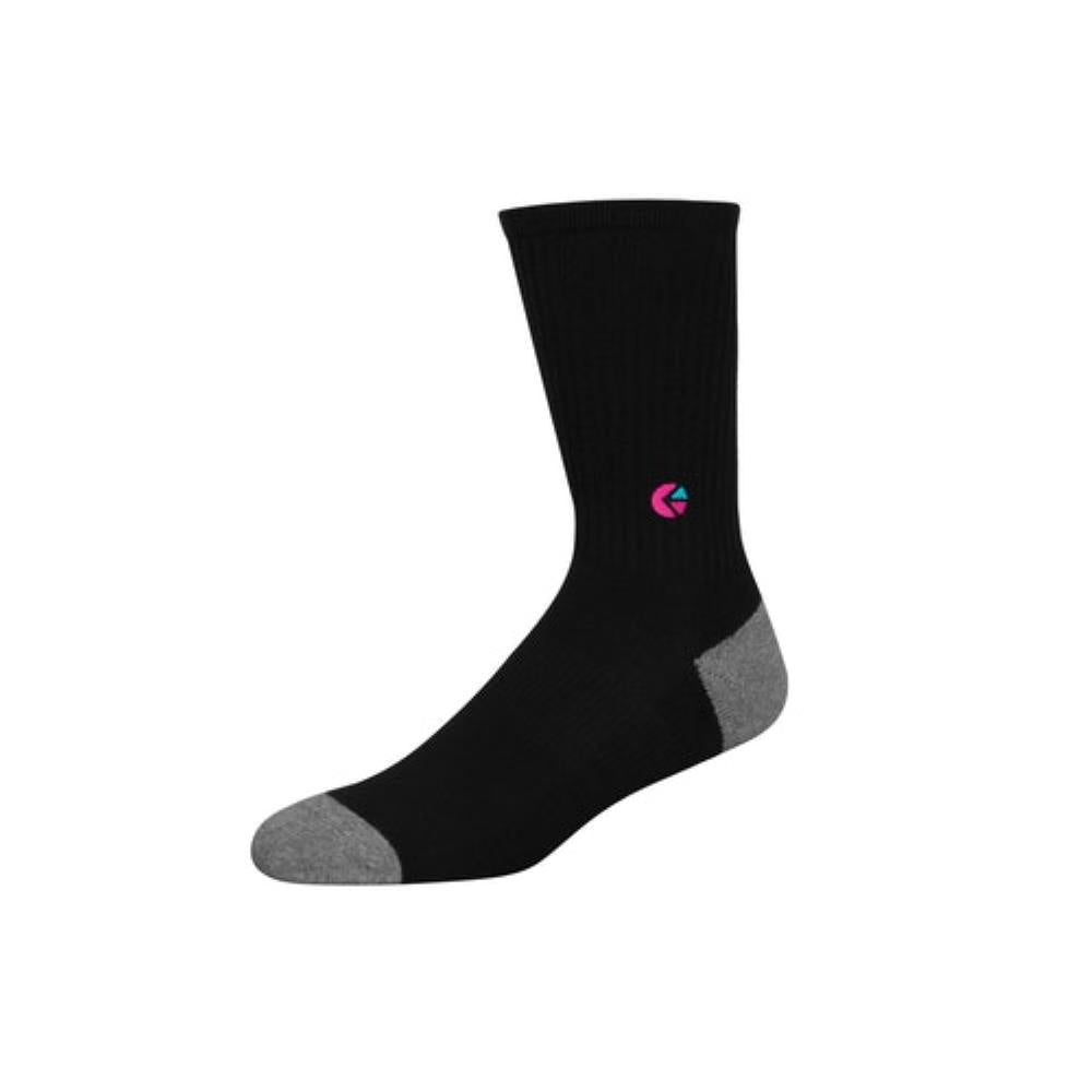 Boys Black Crew Sock - Pink Logo - Chillis & More NZ