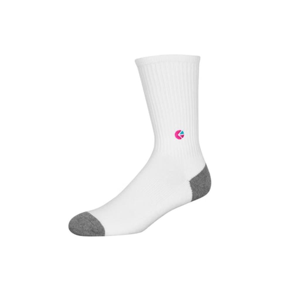 Boys White Crew Sock - Pink Logo - Chillis & More NZ