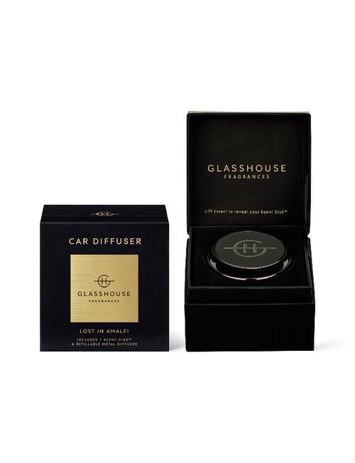 GF Black Car Diffuser with 1 Replacement Scent Disk - Lost in Amalfi - Chillis & More NZ