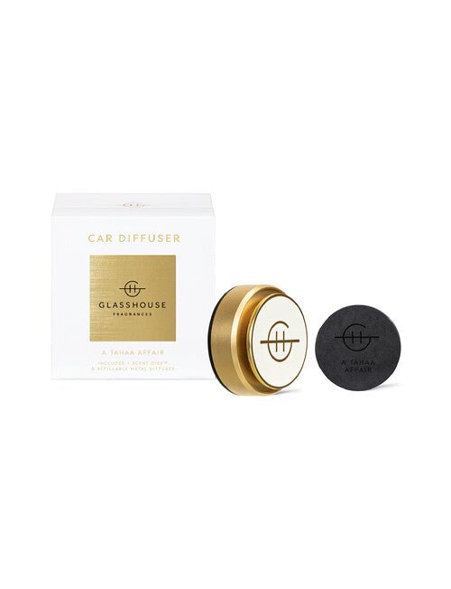 GF Gold Car Diffuser with 1 Replacement Scent Disk - A Tahaa Affair - Chillis & More NZ