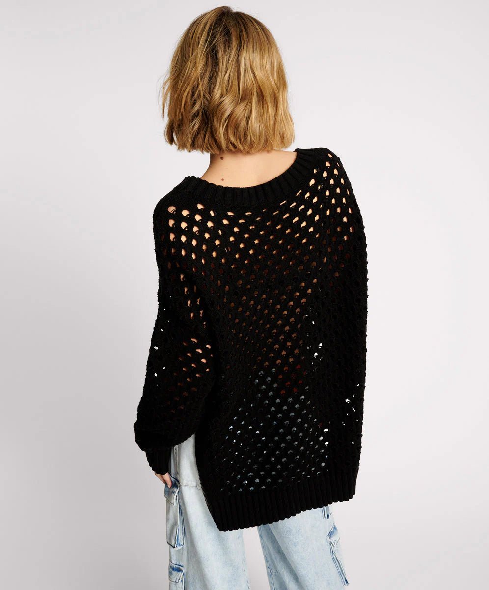 Knitted Fishnet Zip Side Sweater - Chillis & More NZ