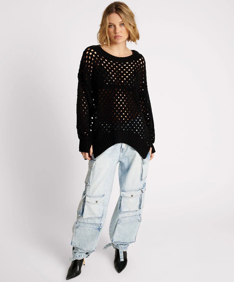 Knitted Fishnet Zip Side Sweater - Chillis & More NZ